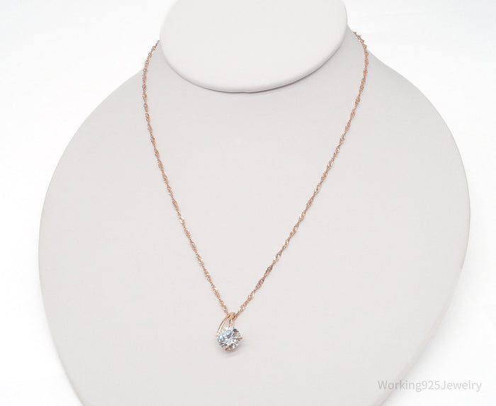 Large Cubic Zirconia Rose Gold Vermeil Over Sterling Silver Necklace 20"