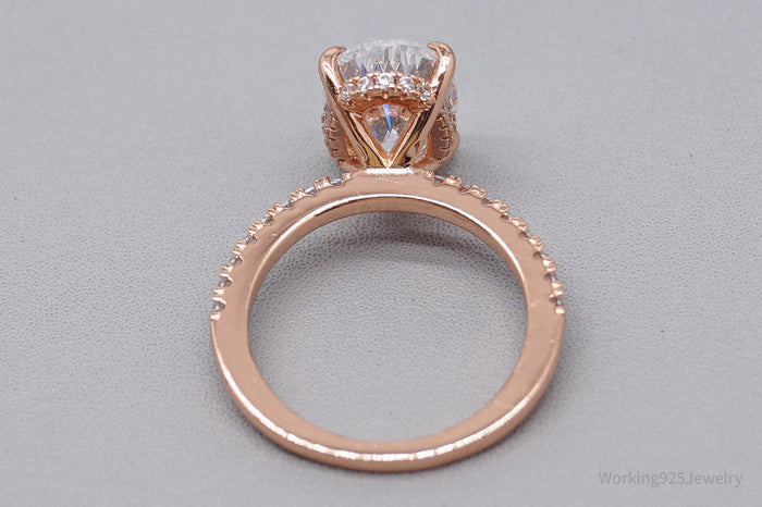 Large Cubic Zirconia Rose Gold Vermeil Sterling Silver Ring - Size 5