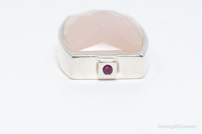 Large Designer ELLE Rose Quartz Ruby Sterling Silver Necklace Pendant