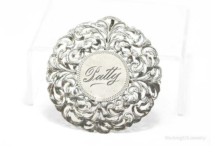 Large Ornate Antique "Patty" 900 Silver Brooch Pin Pendant