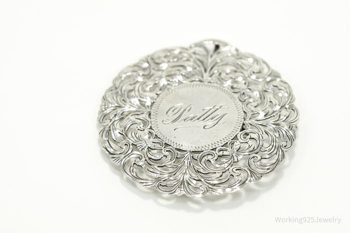 Large Ornate Antique "Patty" 900 Silver Brooch Pin Pendant