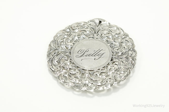 Large Ornate Antique "Patty" 900 Silver Brooch Pin Pendant