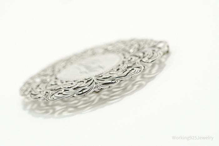 Large Ornate Antique "Patty" 900 Silver Brooch Pin Pendant