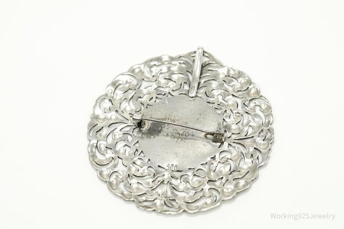 Large Ornate Antique "Patty" 900 Silver Brooch Pin Pendant