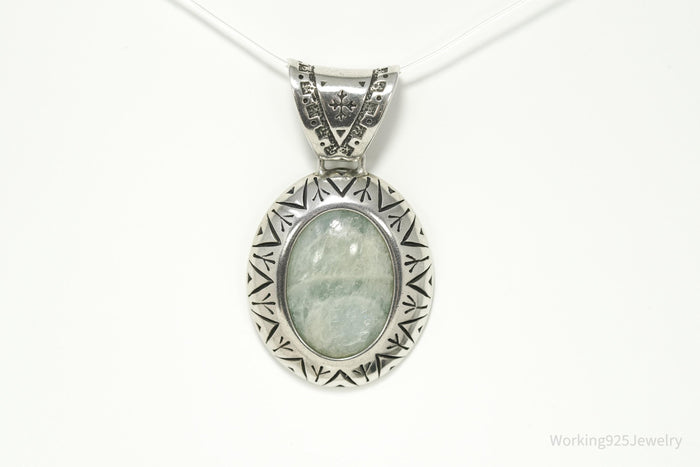 Large Vintage Carolyn Pollack Relios Milky Aquamarine Sterling Silver Pendant 2"