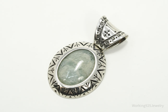 Large Vintage Carolyn Pollack Relios Milky Aquamarine Sterling Silver Pendant 2"