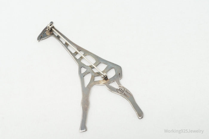 Large Vintage Giraffe Sterling Silver Brooch Pin