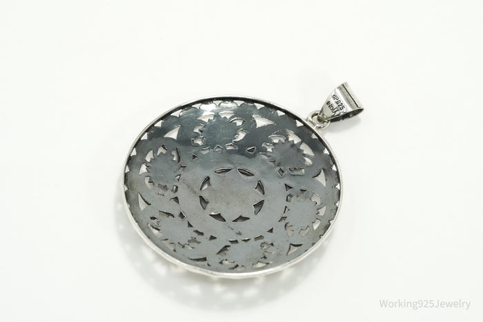 Large Vintage India Designer Doug Paulus Ornate Flower Sterling Silver Pendant
