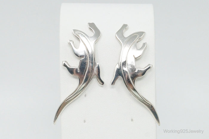 Large Vintage Mexico Designer Lizard Sterling Silver Earrings