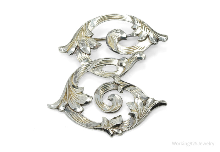 Large Vintage Mexico "E" Sterling Silver Brooch Pin