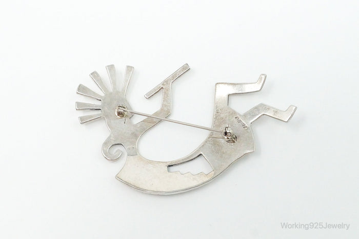 Large Vintage Native American Dancing Kokopelli Sterling Silver Brooch Pin