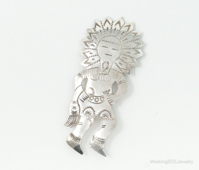 Large Vintage Native American Dancing Sun Kachina Sterling Silver Pin
