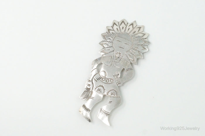 Large Vintage Native American Dancing Sun Kachina Sterling Silver Pin