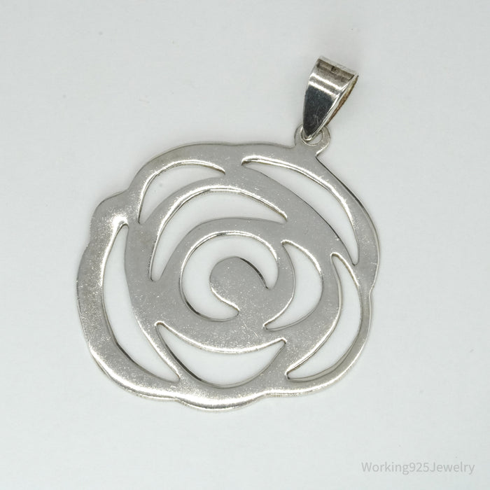 Large Vintage Sterling Silver Modernist Style Rose Pendant