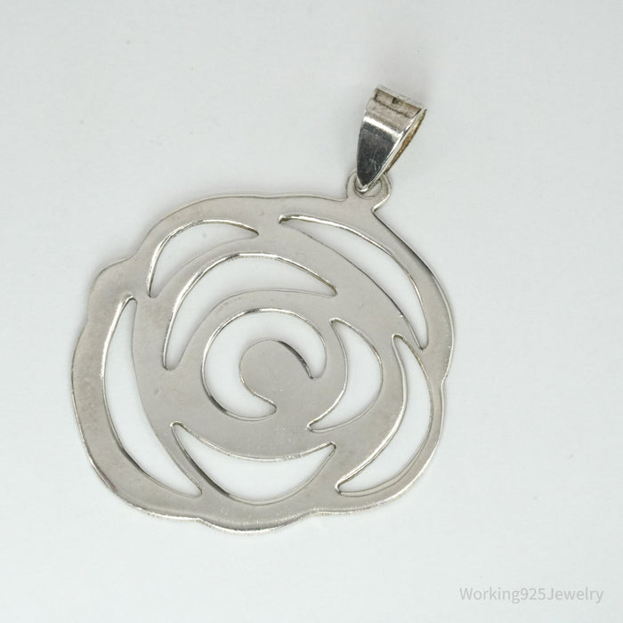 Large Vintage Sterling Silver Modernist Style Rose Pendant