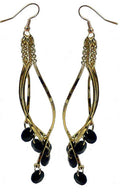 Long Dangle Earrings Gold Tone Twirling Rods with Swarovski Crystals - AC89010-1