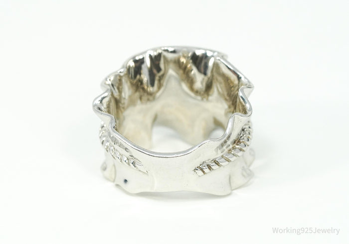 Michelle Albala Green Jadeite & White Topaz Sterling Silver Ring - Size 11.25