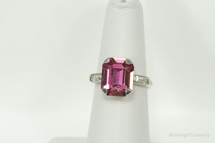 Mid Century Uncas MFG Co Pink & White Stones Sterling Silver Ring - Size 6.5