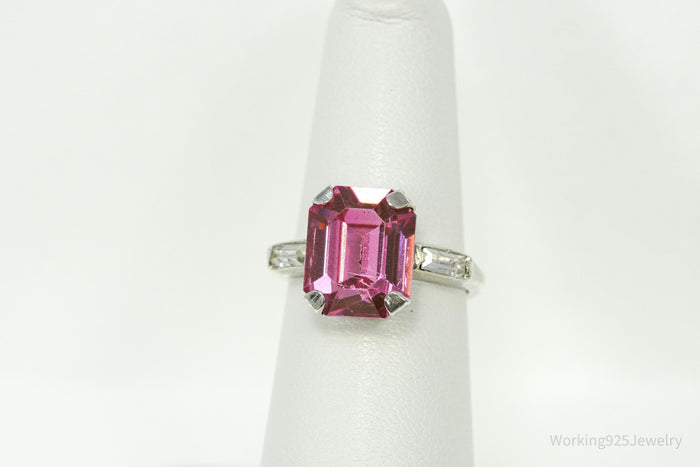 Mid Century Uncas MFG Co Pink & White Stones Sterling Silver Ring - Size 6.5