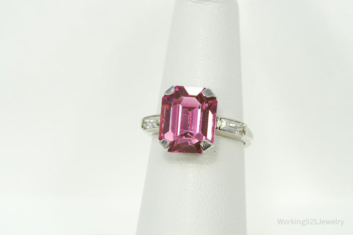 Mid Century Uncas MFG Co Pink & White Stones Sterling Silver Ring - Size 6.5