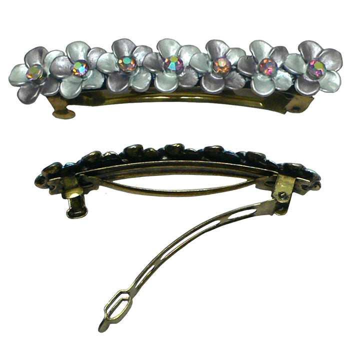 Mid Size Bella Flower Barrettes with AB Crystals French Clasp GL86400-6