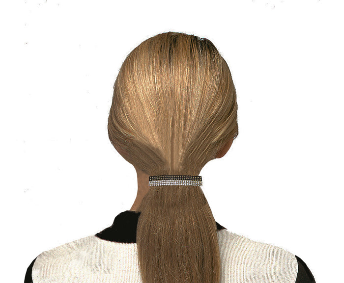 Mid Size Black and White Vintage Bar Barrette in Gold Tone Trim NM86010-2