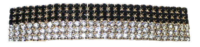 Mid Size Black and White Vintage Bar Barrette in Gold Tone Trim NM86010-2