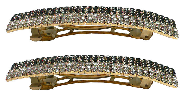 Mid Size Black and White Vintage Bar Barrette in Gold Tone Trim NM86010-2