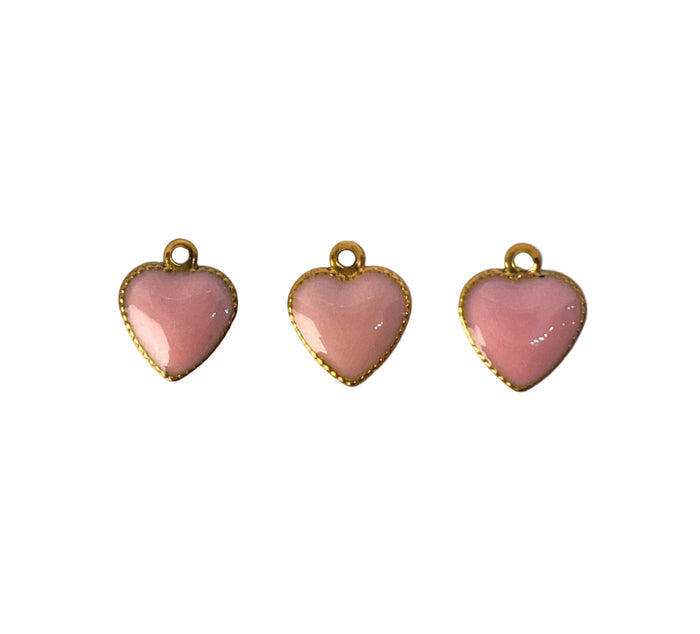 Mini Gold Heart Charm - Pink