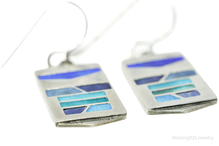 Modernist Carly Wright Enamel Sterling Silver Earrings