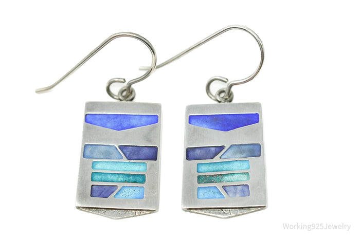 Modernist Carly Wright Enamel Sterling Silver Earrings