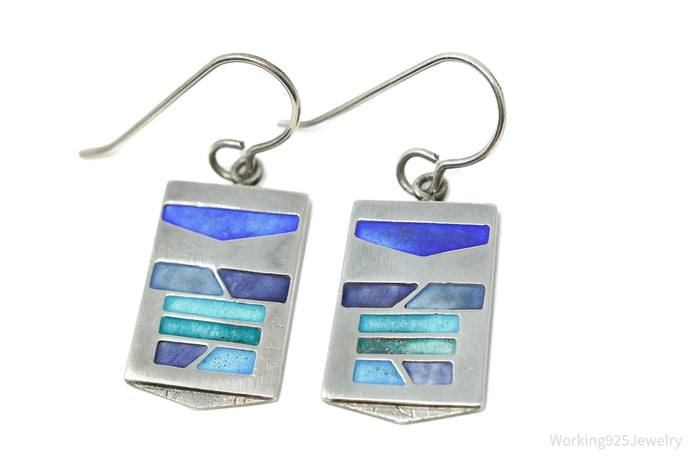 Modernist Carly Wright Enamel Sterling Silver Earrings
