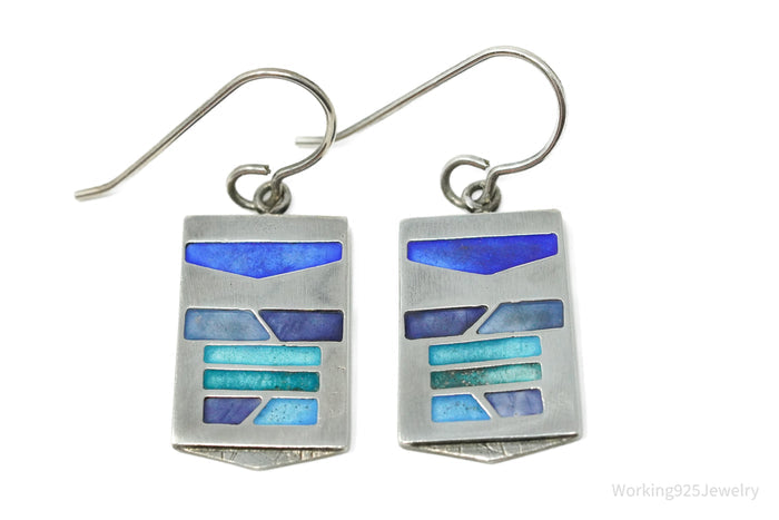 Modernist Carly Wright Enamel Sterling Silver Earrings