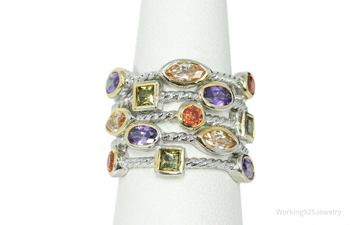 Multi Gemstone Gold Vermeil & Sterling Silver Cable Band Confetti Ring - Size 6.25