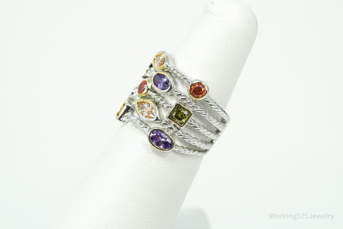 Multi Gemstone Gold Vermeil & Sterling Silver Cable Band Confetti Ring - Size 6.25