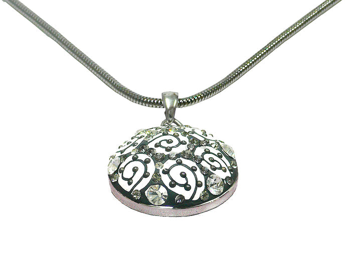 NAR010-4 Bella Necklace Chain with Medallion Pendant Beveled Top in Gray and White  #AR85010-4