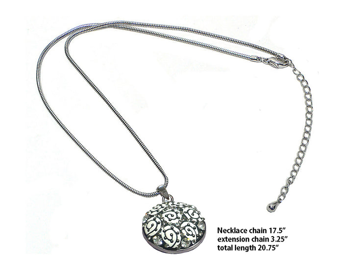 NAR010-4 Bella Necklace Chain with Medallion Pendant Beveled Top in Gray and White  #AR85010-4