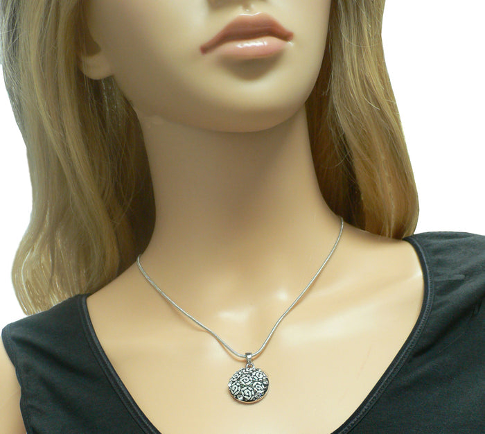 NAR010-4 Bella Necklace Chain with Medallion Pendant Beveled Top in Gray and White  #AR85010-4