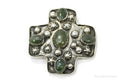 Native American Style Cross With Green Stones Sterling Silver Pin