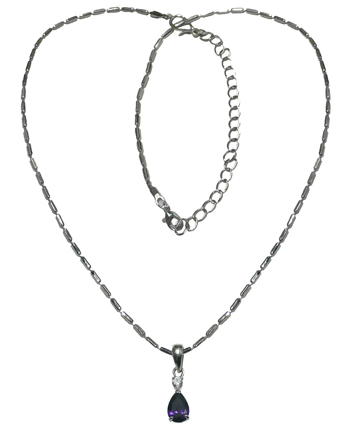 Necklace Chain and Pendant - Rhodium Plated Chain TearDrop Pendant in Amethyst AC85800ame