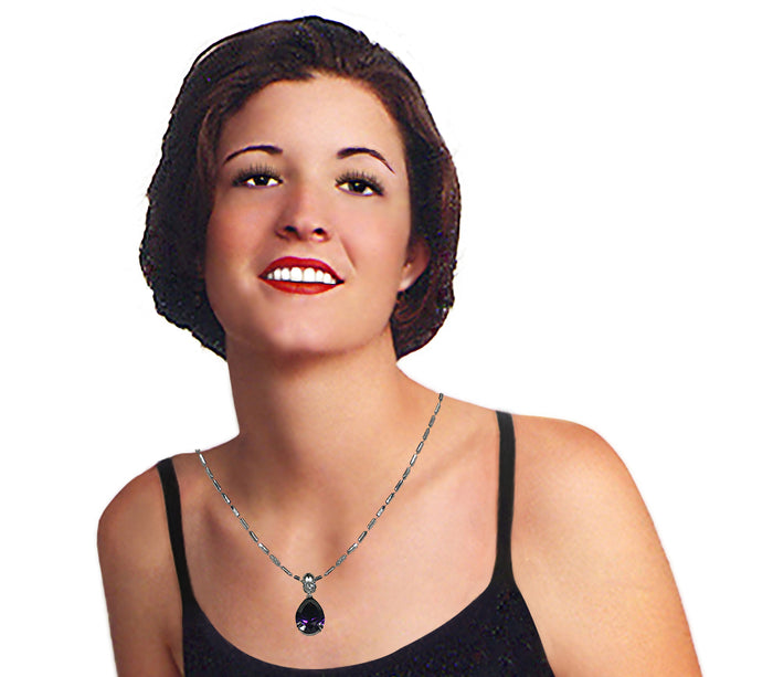 Necklace Chain and Pendant - Rhodium Plated Chain TearDrop Pendant in Amethyst AC85800ame