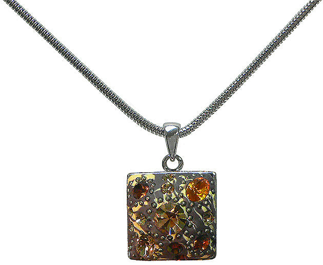 Necklace Chain & Pendant - Rhodium Plated Chain Square Pendant #AR85010-3
