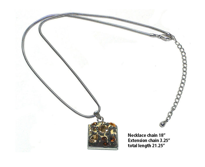 Necklace Chain & Pendant - Rhodium Plated Chain Square Pendant #AR85010-3
