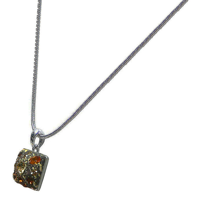 Necklace Chain & Pendant - Rhodium Plated Chain Square Pendant #AR85010-3