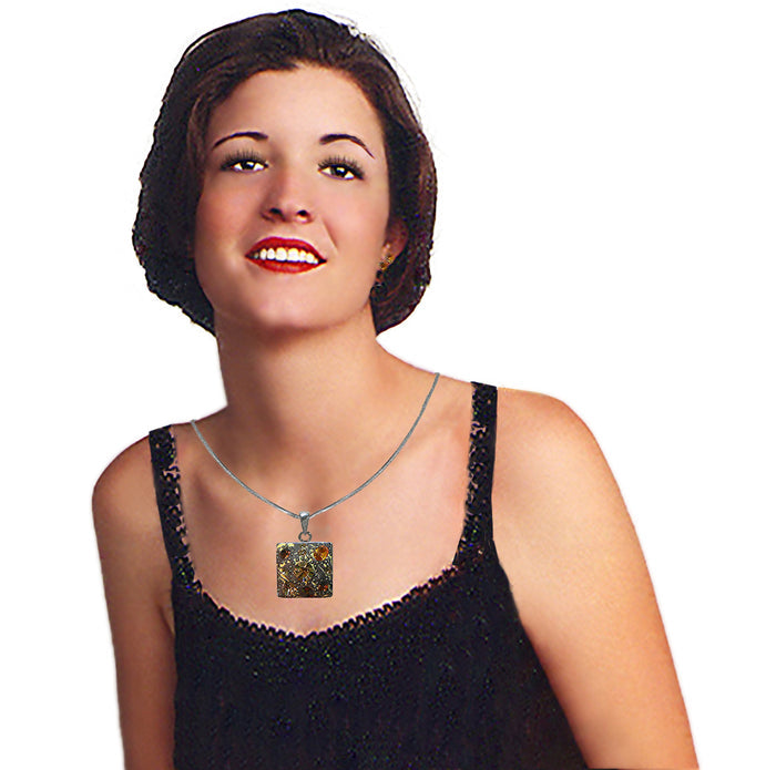 Necklace Chain & Pendant - Rhodium Plated Chain Square Pendant #AR85010-3