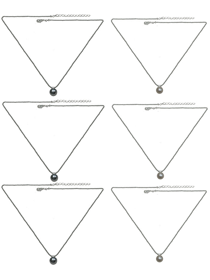 Necklace Silver Plated Chain Imitation Pearl Pendant South Seas Black or Creme Color 85500p