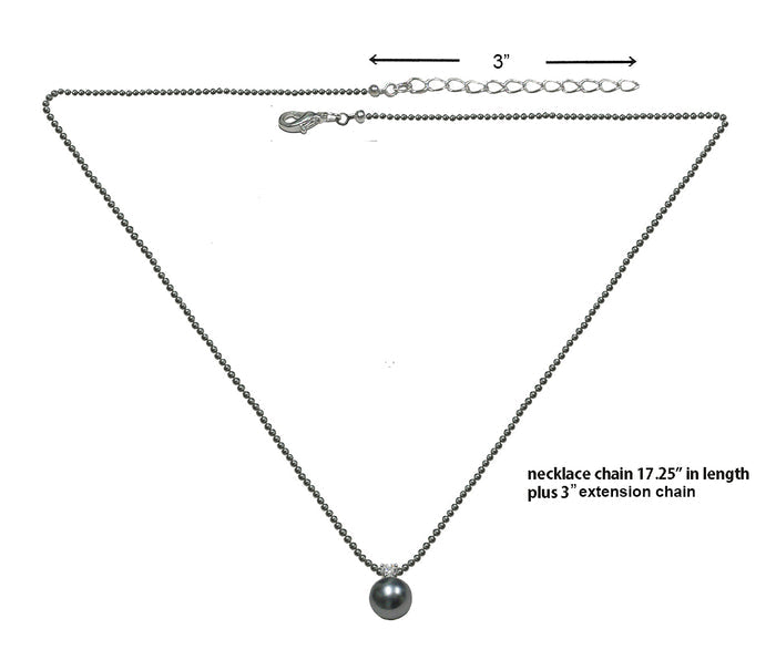 Necklace Silver Plated Chain Imitation Pearl Pendant South Seas Black or Creme Color 85500p