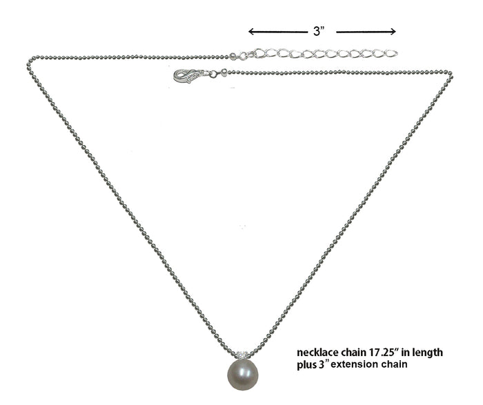 Necklace Silver Plated Chain Imitation Pearl Pendant South Seas Black or Creme Color 85500p