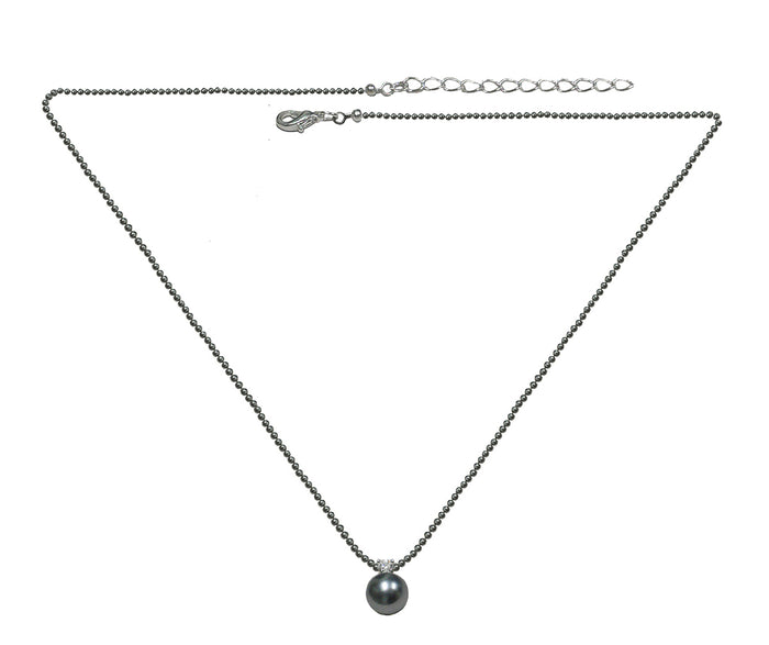 Necklace Silver Plated Chain Imitation Pearl Pendant South Seas Black or Creme Color 85500p