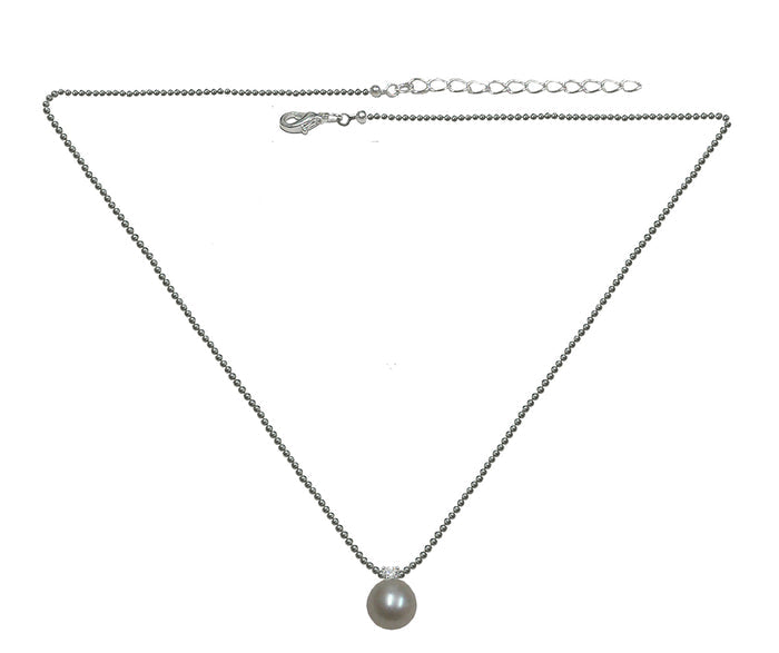 Necklace Silver Plated Chain Imitation Pearl Pendant South Seas Black or Creme Color 85500p